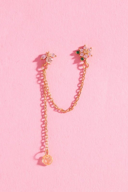 Bee On Flower Sterling Silver Chain Link Earrings mure + grand 