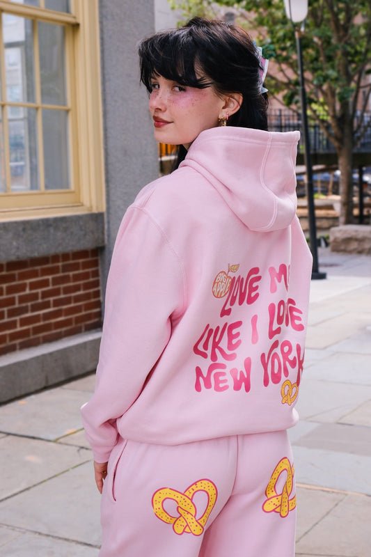 Love Me Like I Love New York Crop Graphic Hoodie (Pink) Hoodie mure + grand Classic Hoodie XXS / Tween 